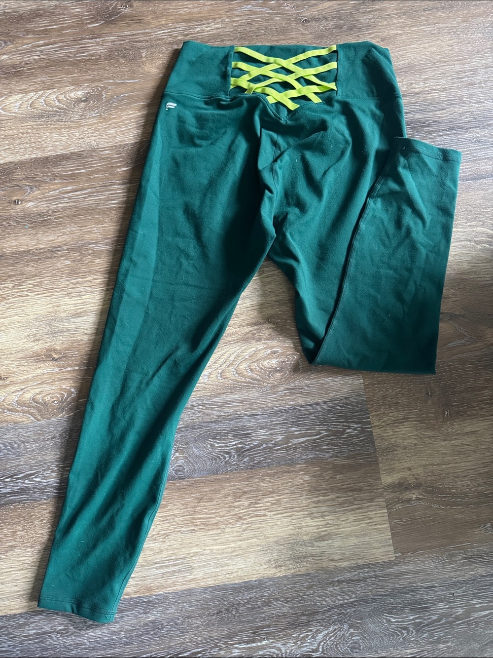 Deep Green High-Waist Leggings with Lime Crisscross Back Detail